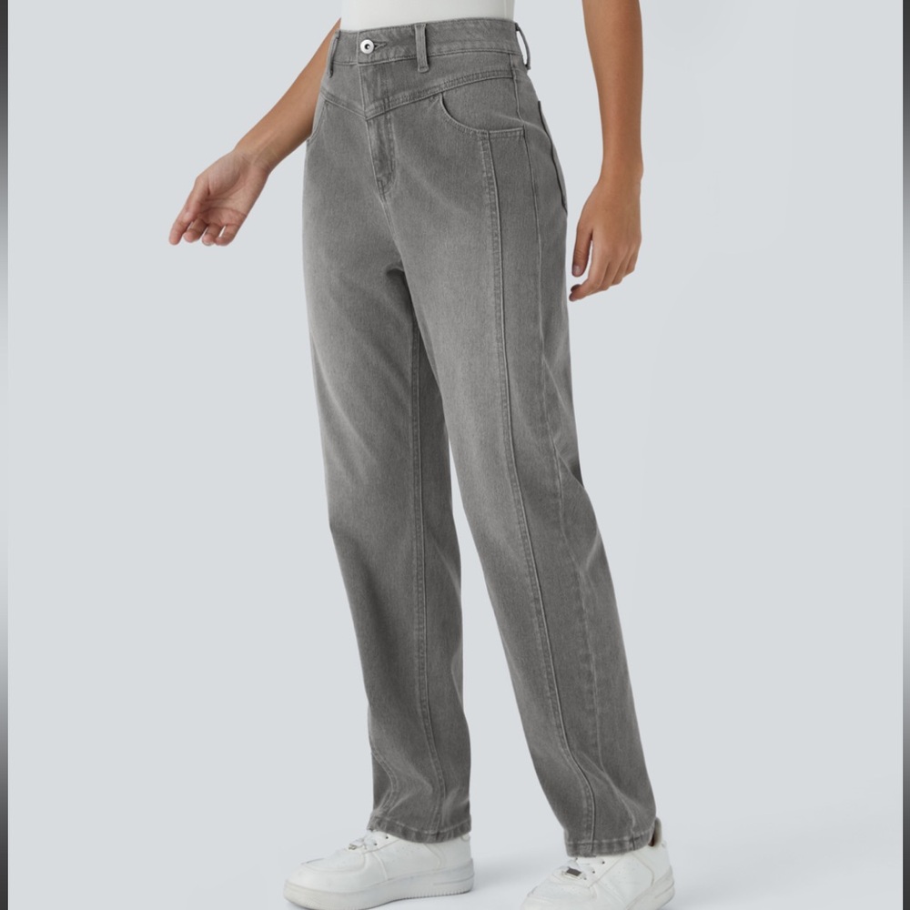 Halara High Waisted Button Zipper Washed Stretchy Knit Casual Jeans